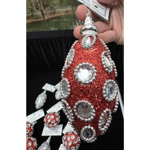 Everything Christmas, Decorations by Country Silk Red & Silver Lot Of 12 New! - Picture 8 of 12